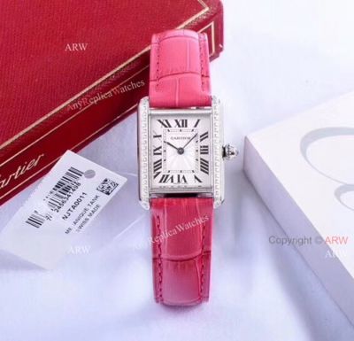2018 Replica Cartier Tank Louis Womens Watch - White Dial Pink Leather Band